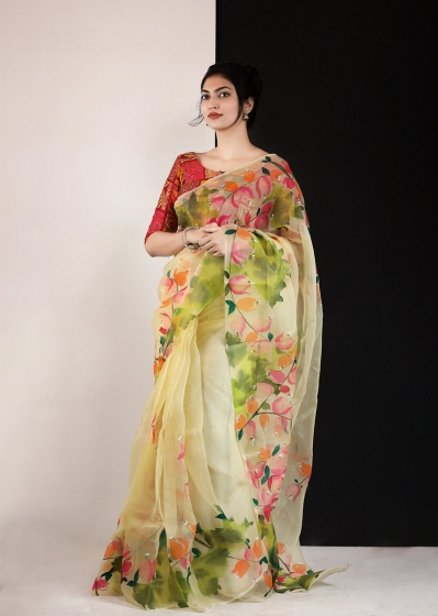 Hand Painted Muslin Sharee - 1